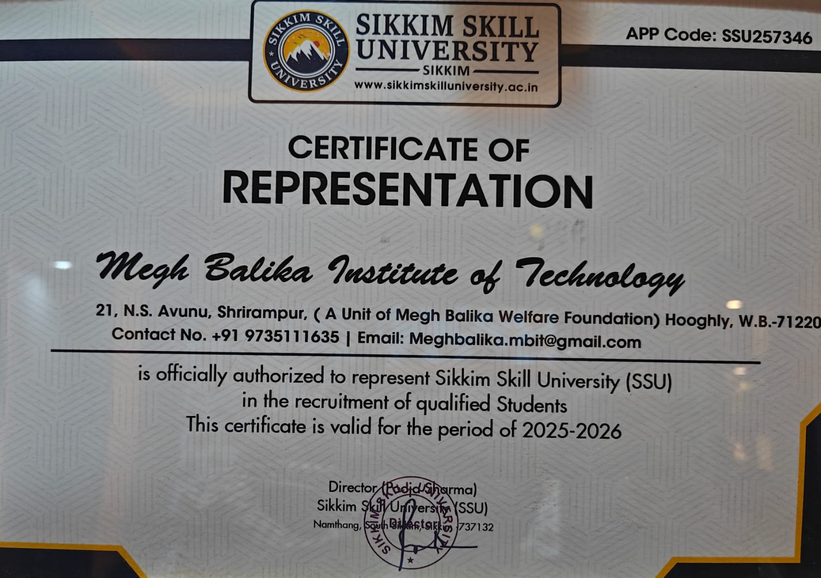 Sikkim Skill University Certificate